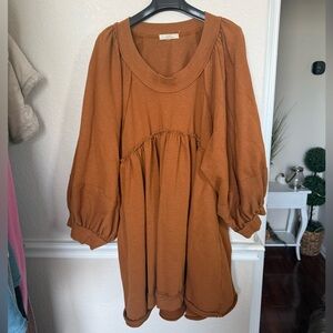 Rust Brown Babydoll Sweatshirt Dress C&V CHELSEA & Violet large